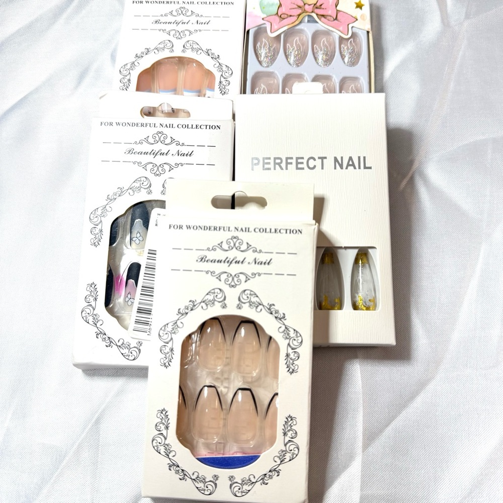 24 PC Press on Nail Set x5 Long French Medium Almond Long Ballerina French Nails - Picture 1 of 16